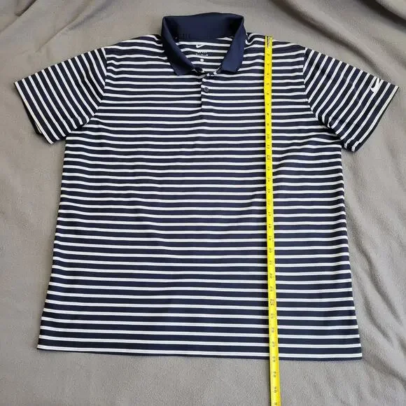 NIKE Shirt Polo Mens XL Blue DriFit Golf Striped Gray White Performance Business - Picture 2 of 14